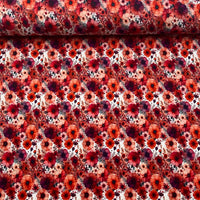 Tissu Jersey de Coton jardin de fleurs rouge