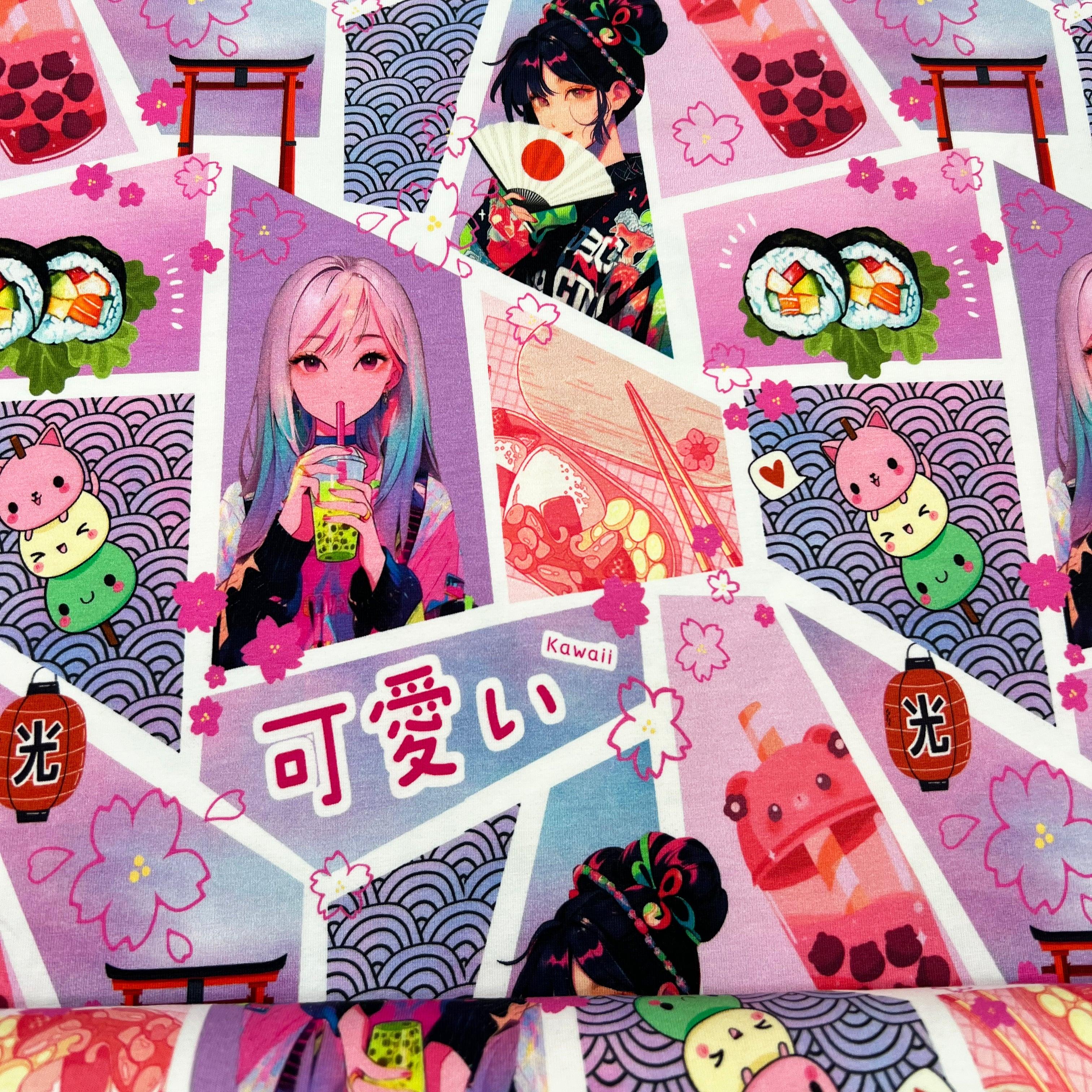 Tissu jersey de coton Manga rose