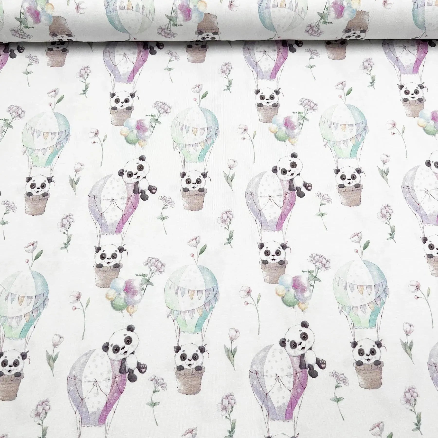 Tissu Jersey de coton Panda Mongolfière