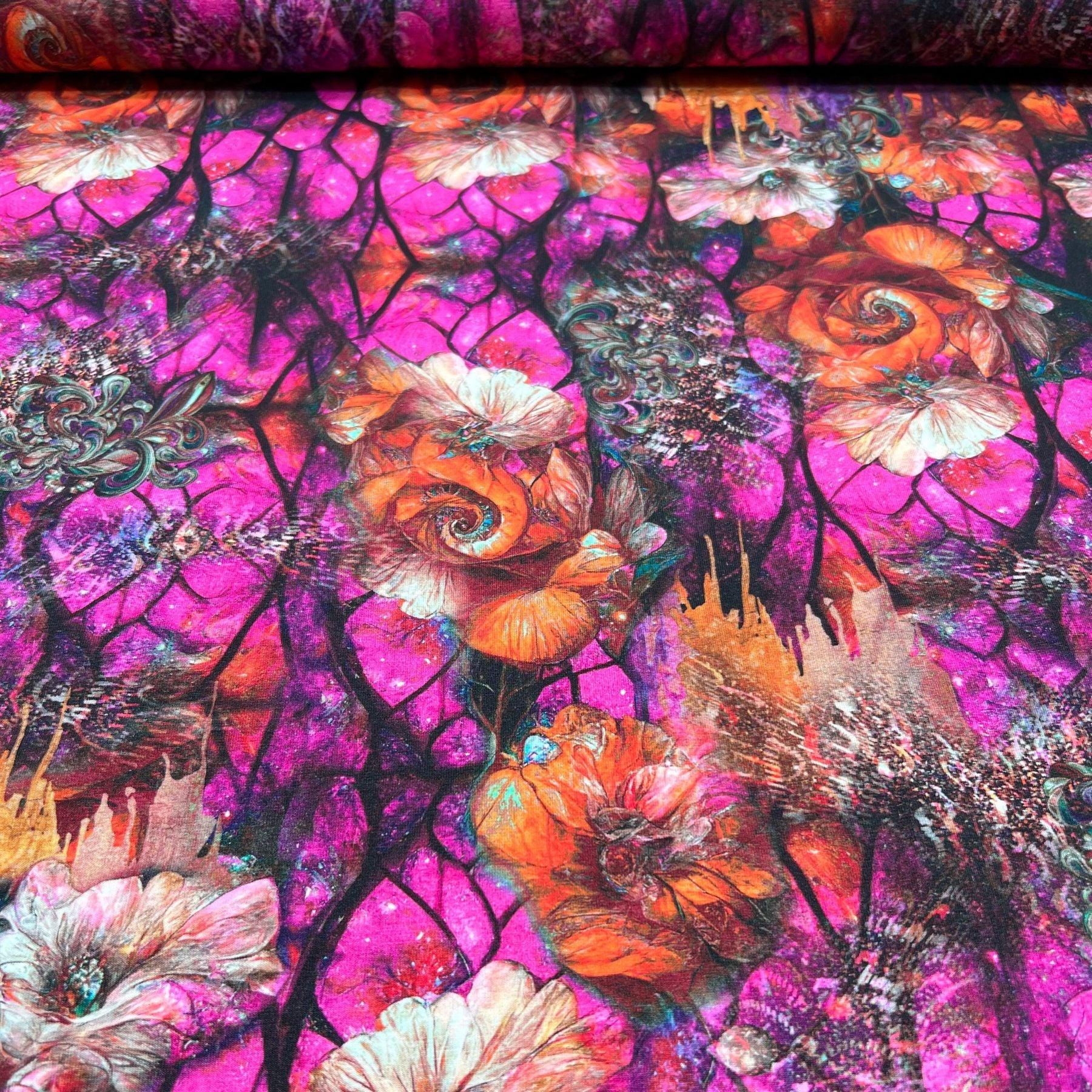 Tissu jersey de coton rose enchantée