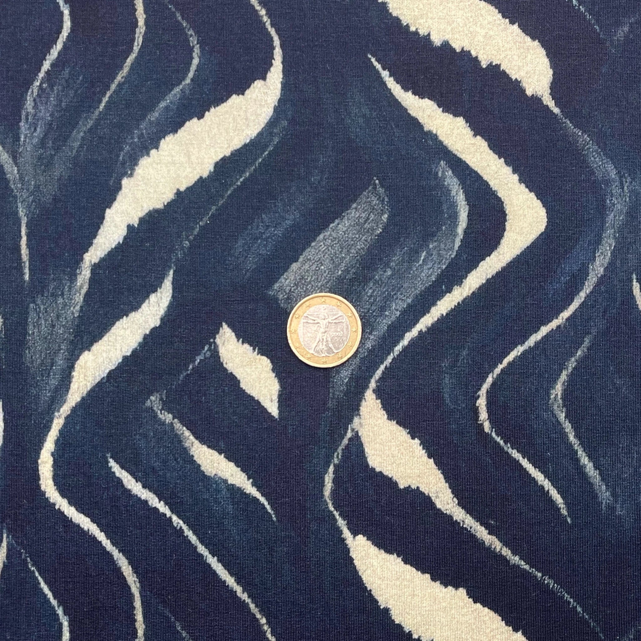 Tissu Jersey French Terry bleu nuit abstrait