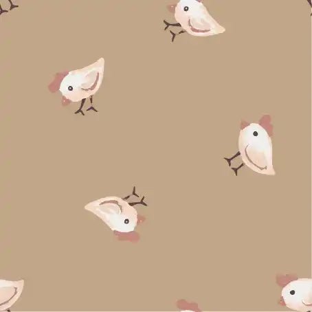 Tissu Jersey Poulettes Ludiques sur Fond Taupe