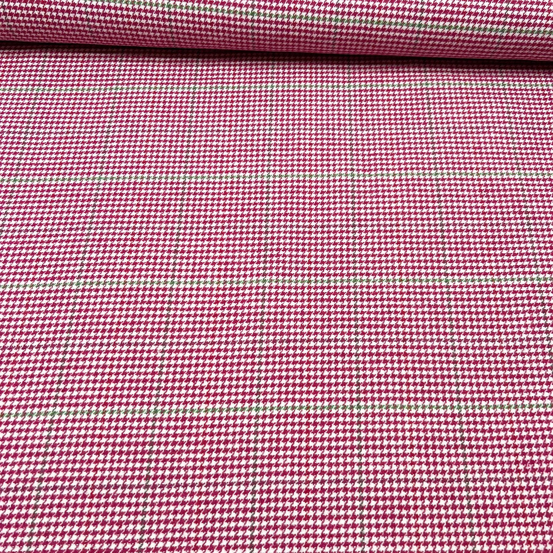 Tissu lainage pied de poule rose