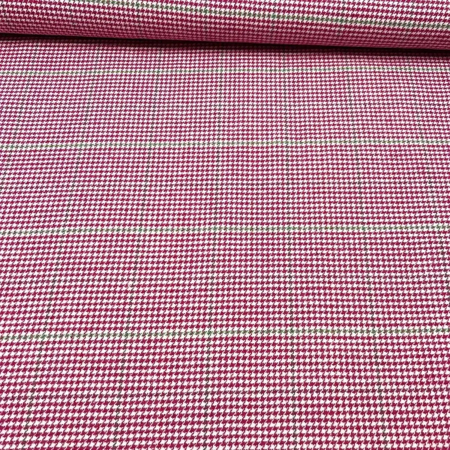 Tissu lainage pied de poule rose