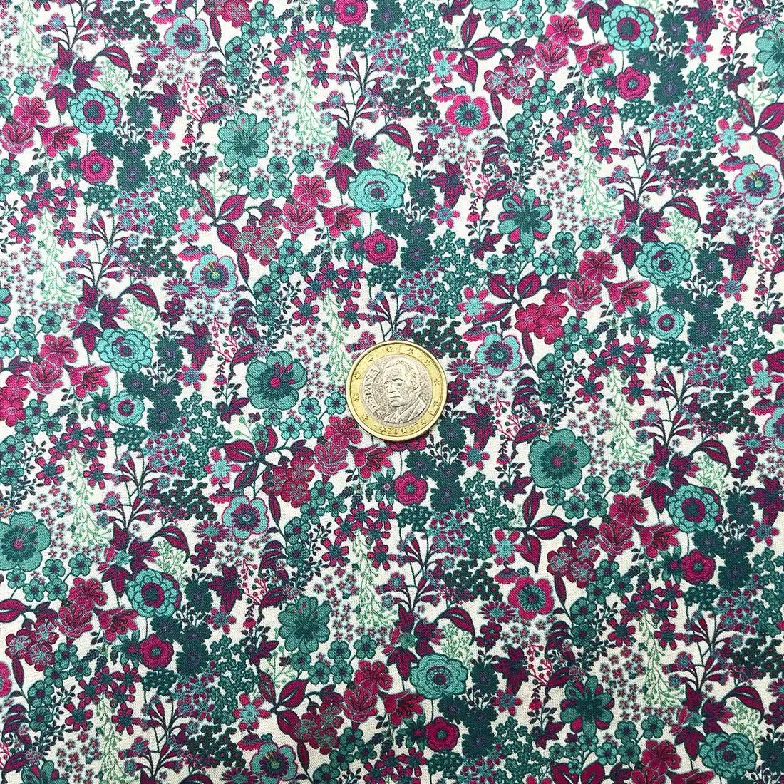 Tissu Liberty Coton – Motif Floral Violet, Fuchsia et Vert
