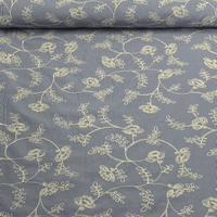 Tissu ligné rayé bleu avec broderie cachemire fleurie