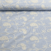 Tissu ligné rayé bleu clair avec broderie cachemire fleurie