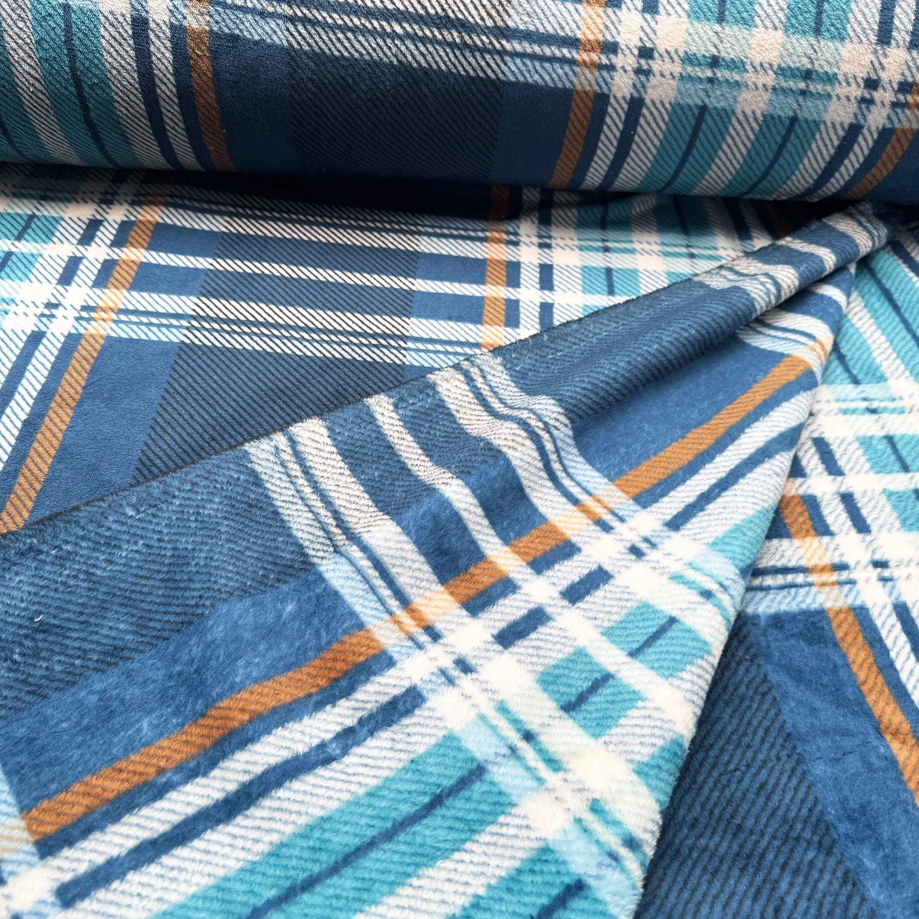 Tissu Minky Tartan Bleu