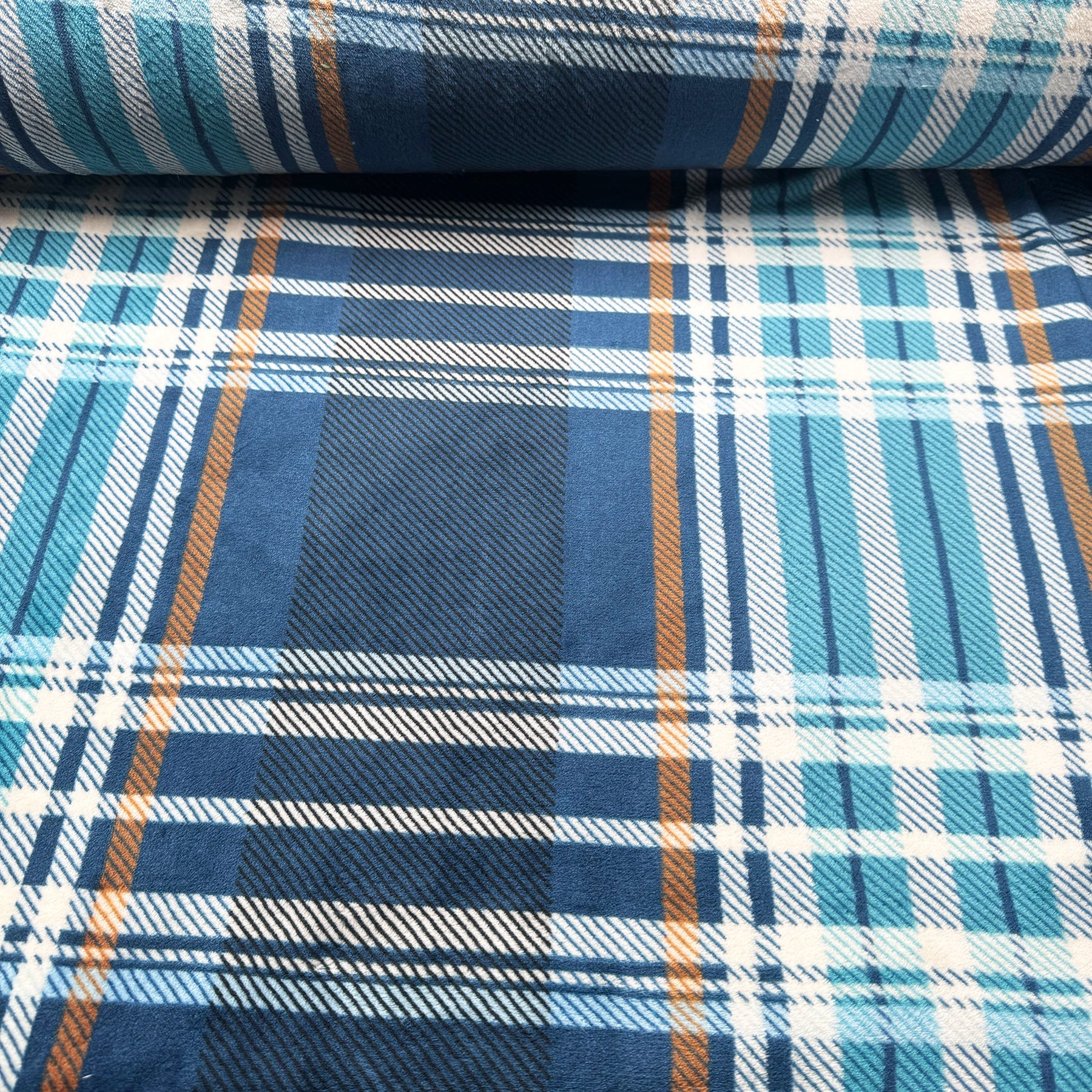 Tissu Minky Tartan Bleu