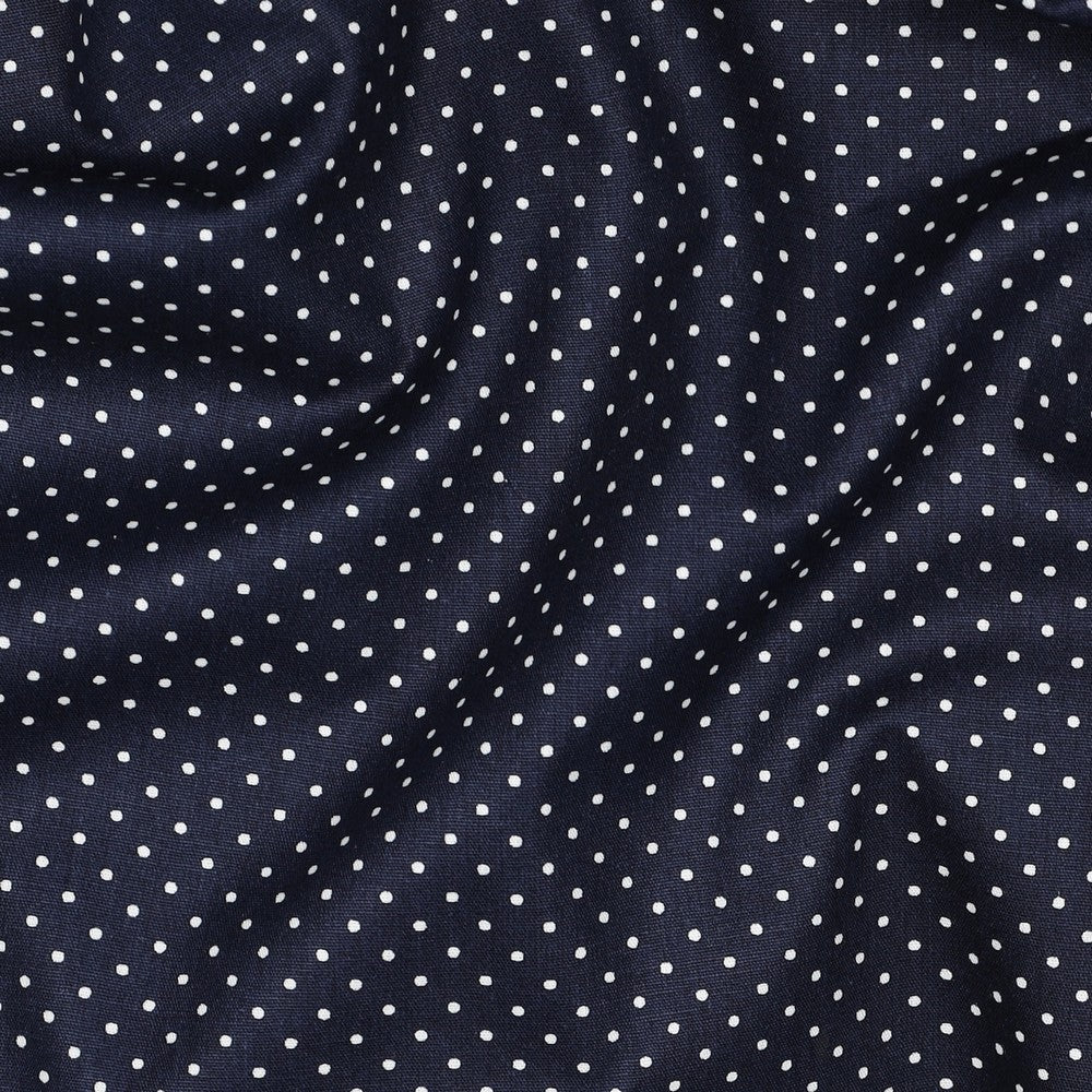 Tissu Popeline de coton à petits pois bleu marine