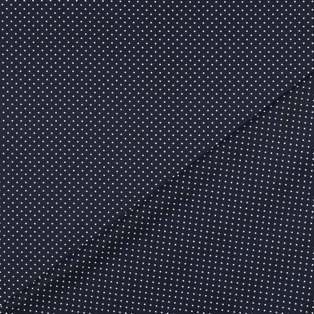 Tissu Popeline de coton à petits pois bleu marine