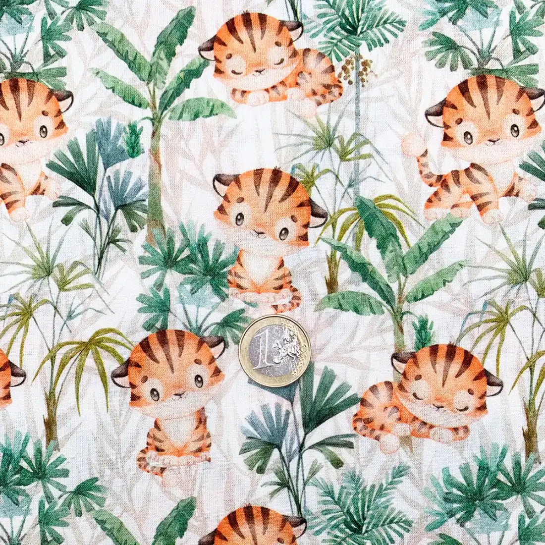 Tissu Popeline de Coton Bébé Tigre et Jungle