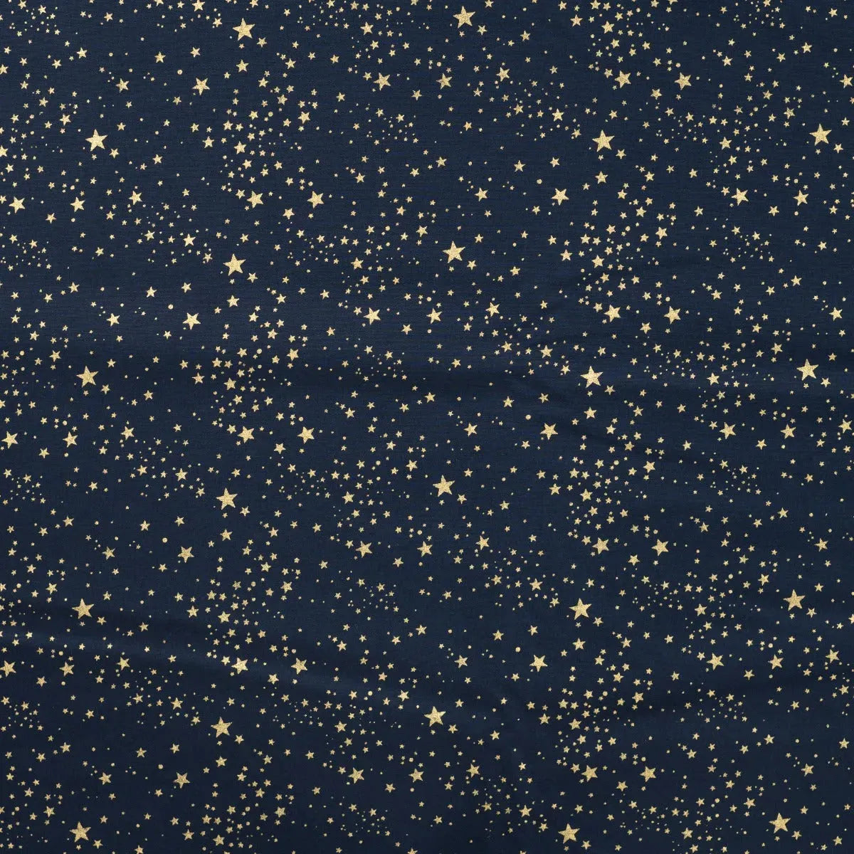 Tissu Popeline de Coton Bleu Marine Noël avec des Étoiles Dorées