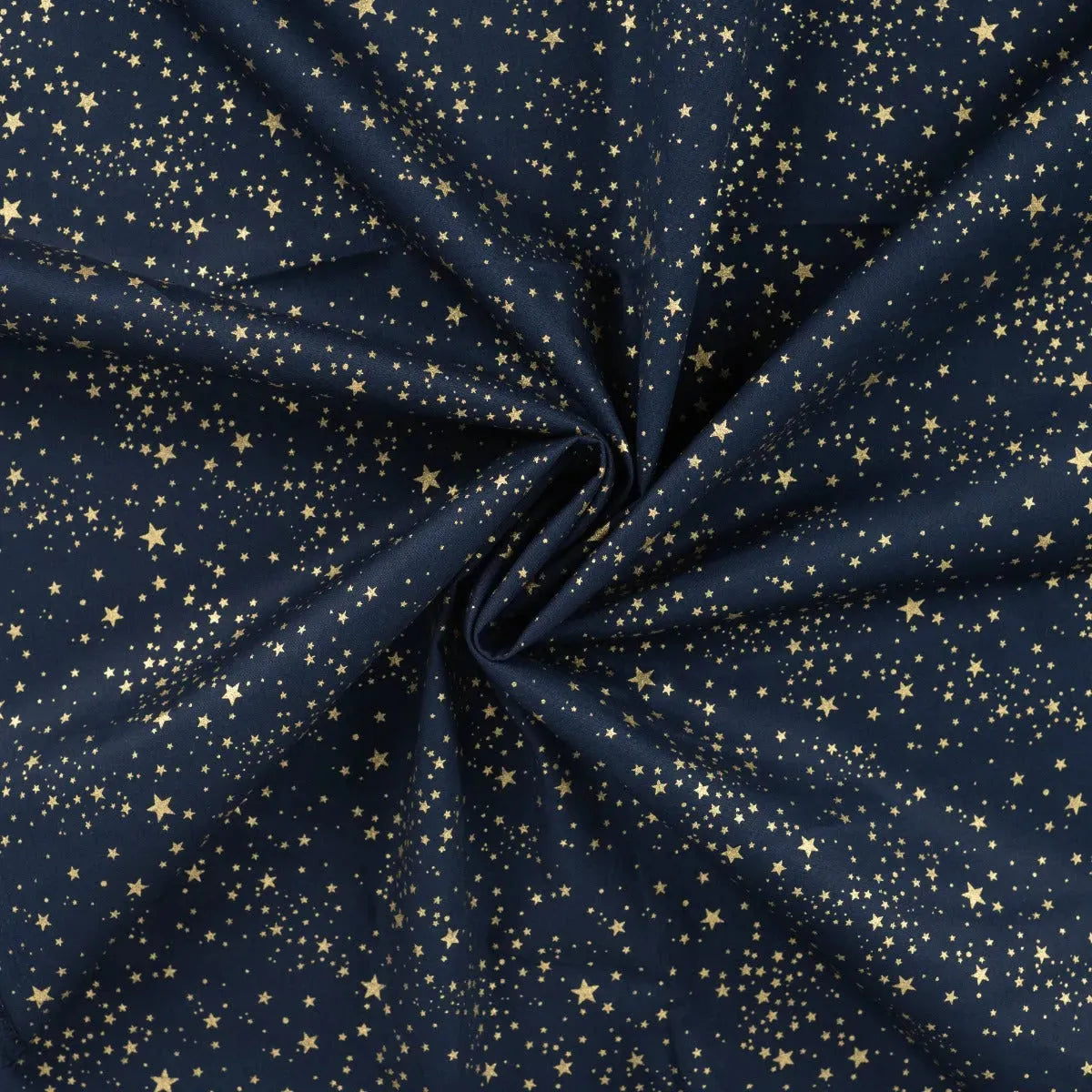 Tissu Popeline de Coton Bleu Marine Noël avec des Étoiles Dorées