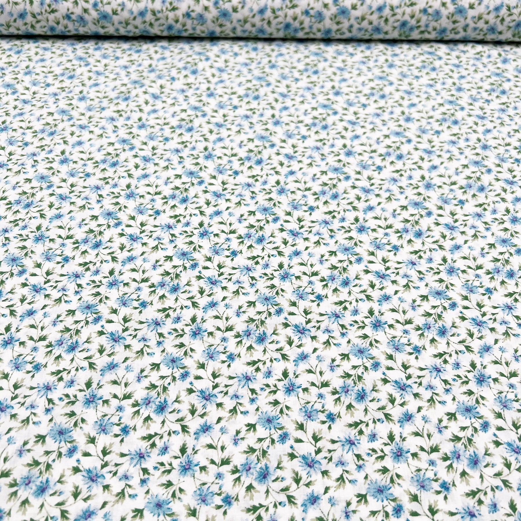 Tissu Popeline de coton Centaurées Bleu