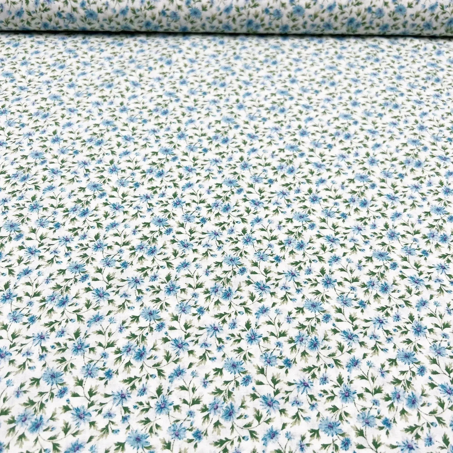 Tissu Popeline de coton Centaurées Bleu