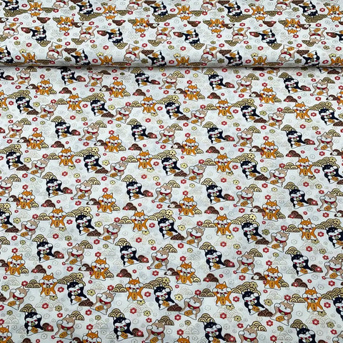 Tissu Popeline de coton Chats Porte - Bonheur