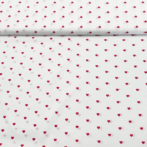 Tissu Popeline de coton cœurs sur fond blanc
