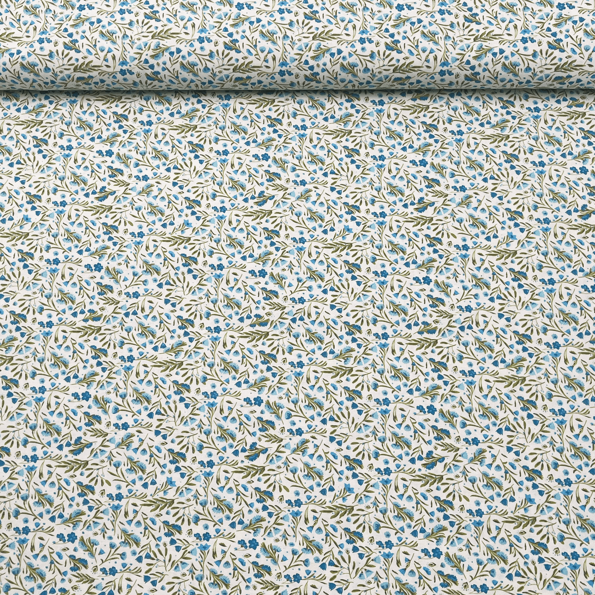 Tissu Popeline de coton fleurs de champs bleues