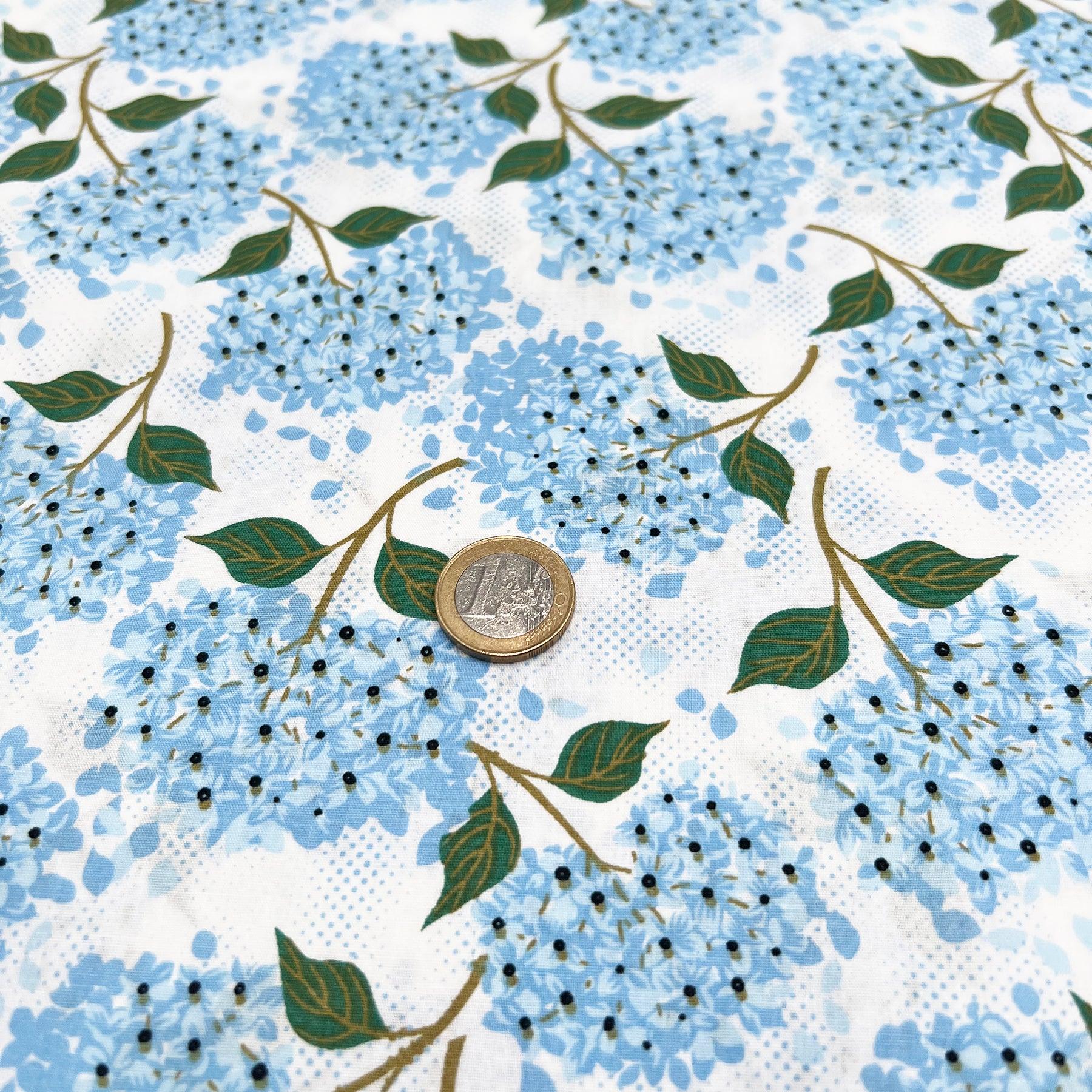 Tissu Popeline de coton Hortensia Bleu