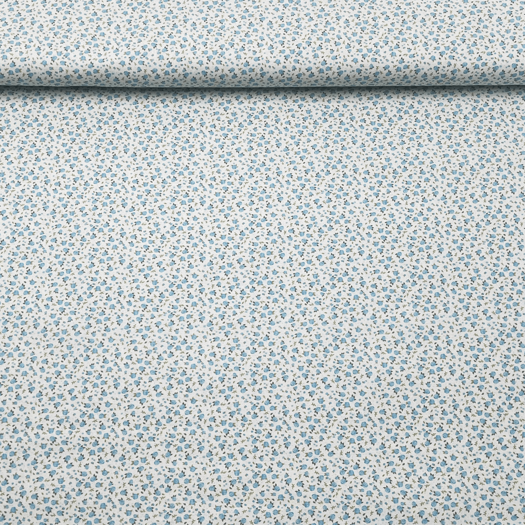 Tissu Popeline de coton mini fleurs bleu azur