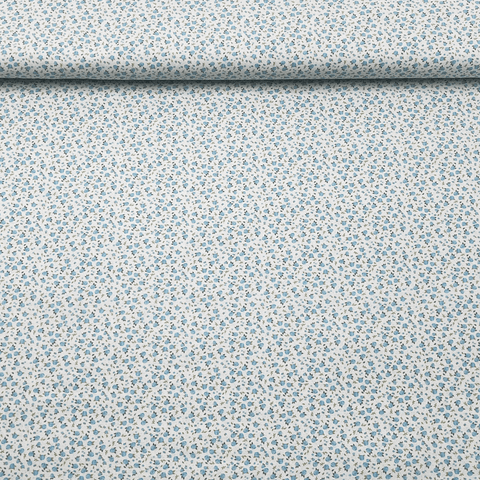 Tissu Popeline de coton mini fleurs bleu azur