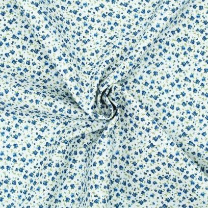 Tissu Popeline de coton mini fleurs bleu azur