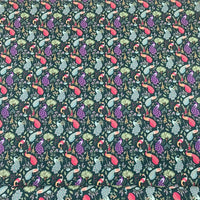 Tissu Popeline de Coton Motif Paons et Fleurs