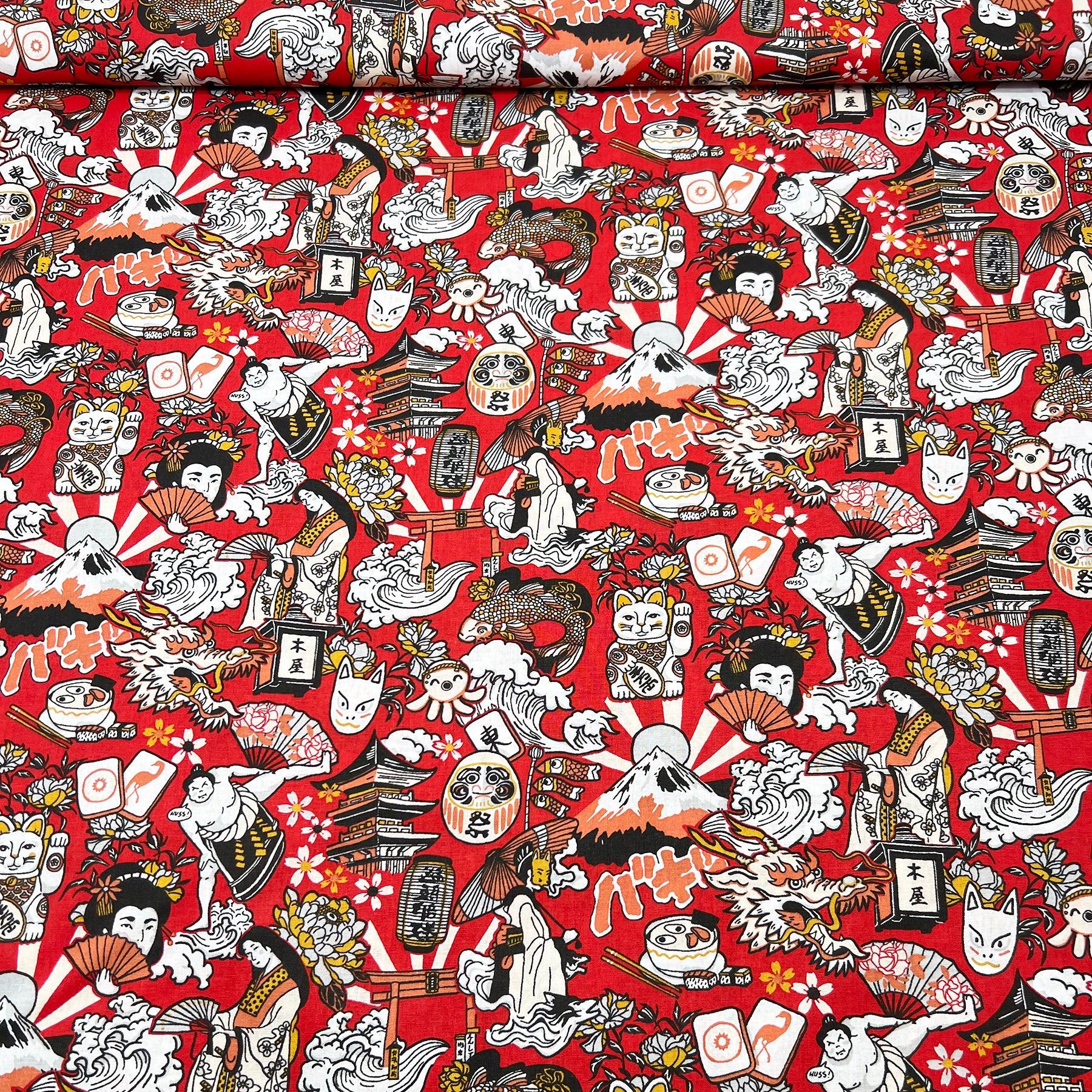 Tissu Popeline de coton motifs japonais