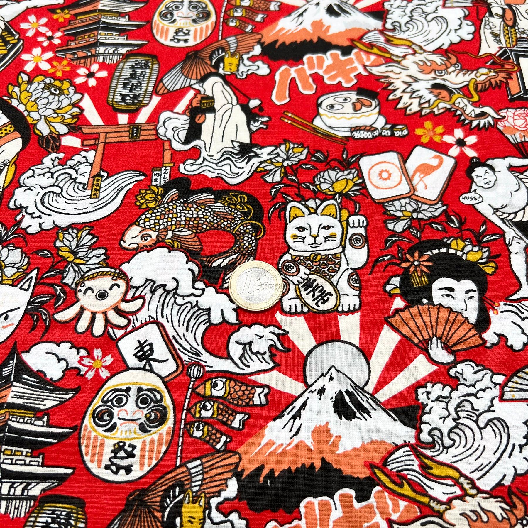 Tissu Popeline de coton motifs japonais