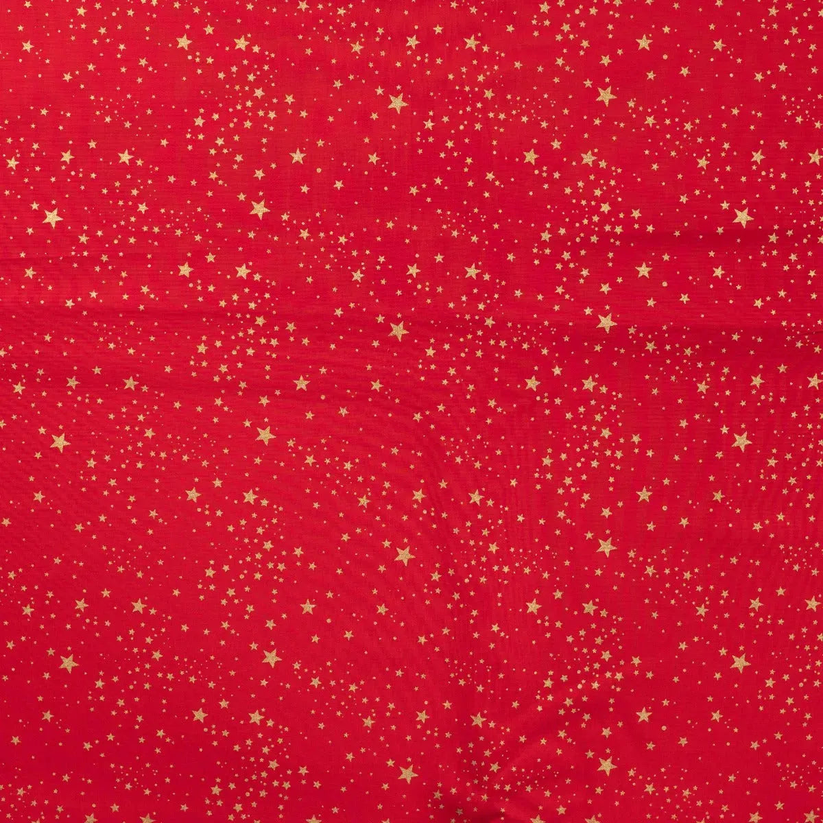 Tissu Popeline de Coton Rouge Noël avec des Étoiles Dorées