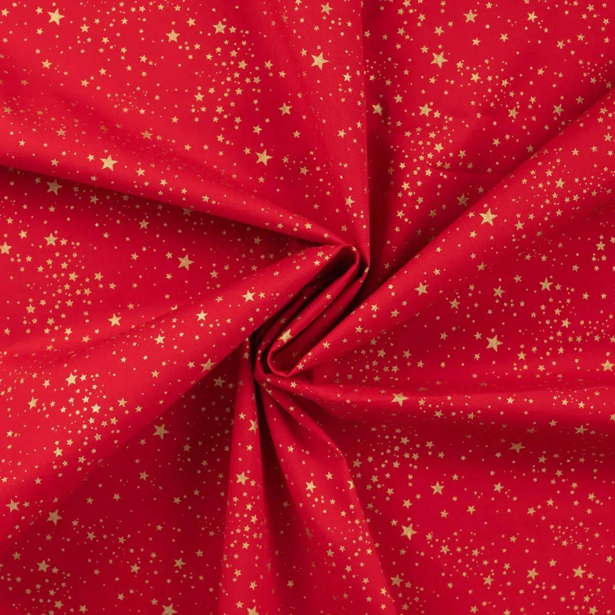 Tissu Popeline de Coton Rouge Noël avec des Étoiles Dorées