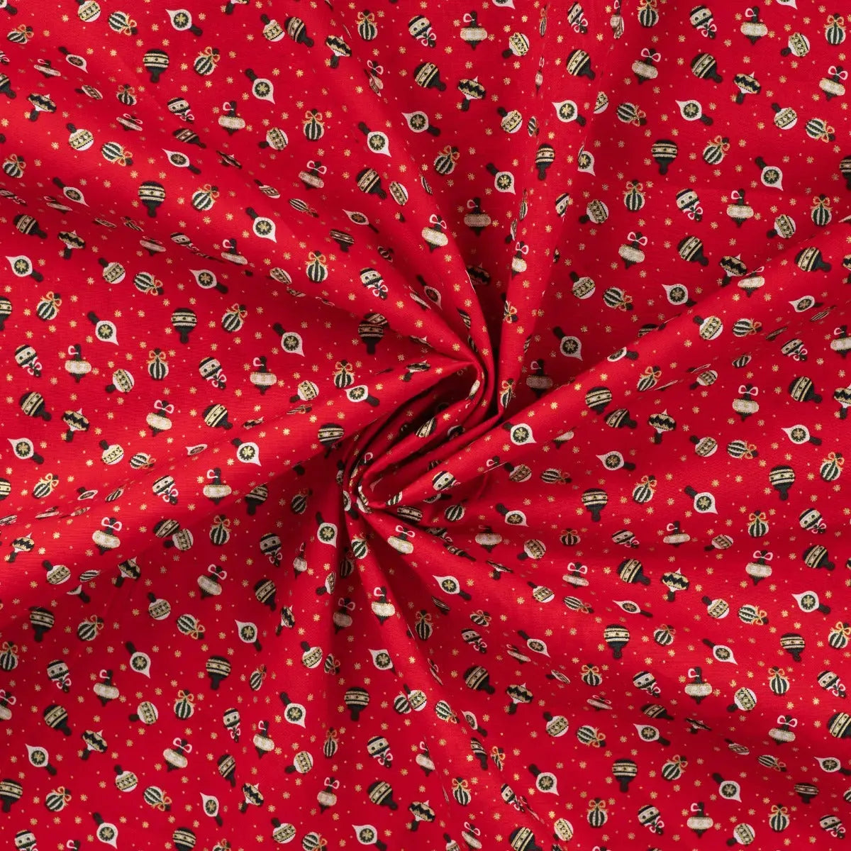 Tissu Popeline de Coton Rouge Ornement de Noël avec Dorure