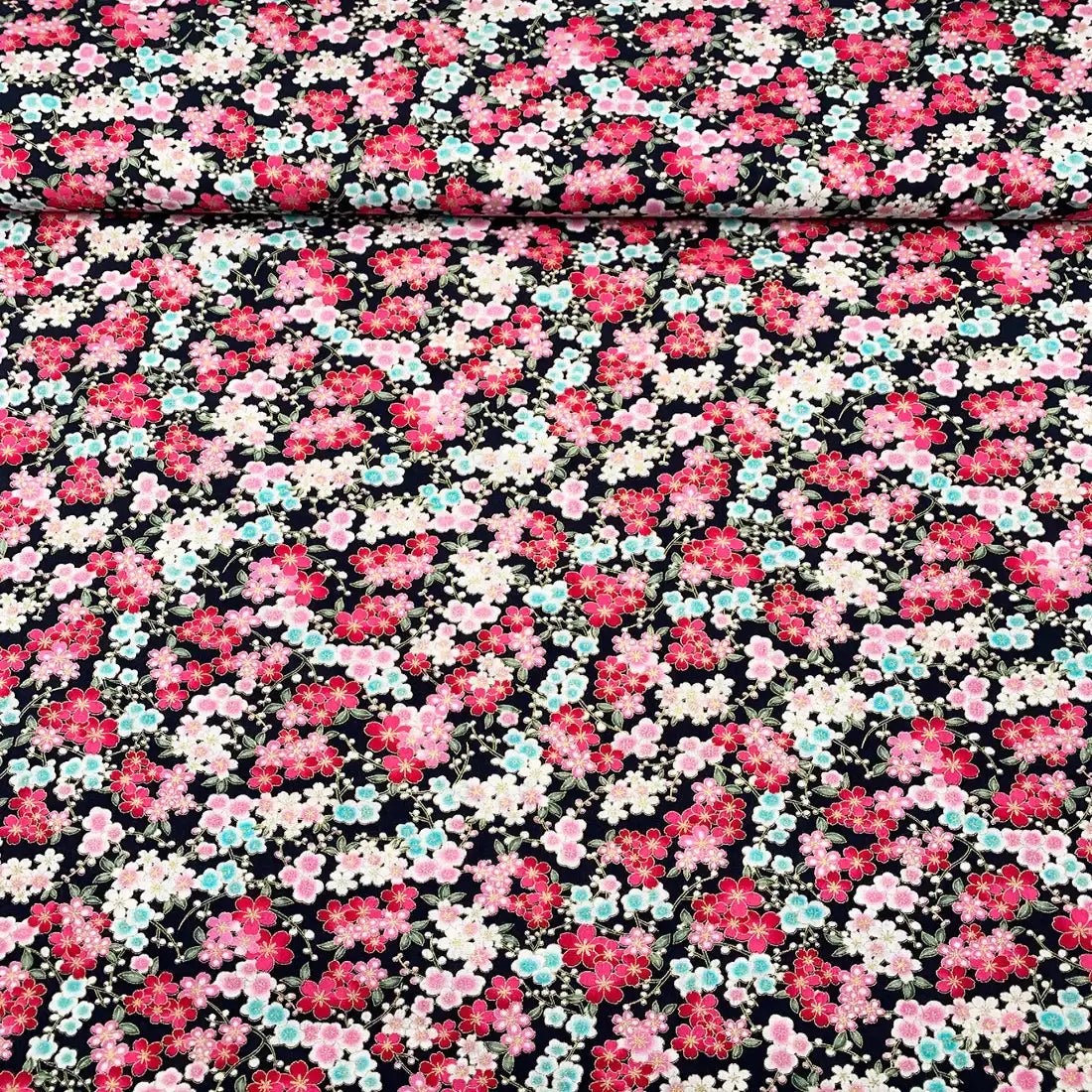 Tissu Popeline Sakura Japonais – Élégance Florale