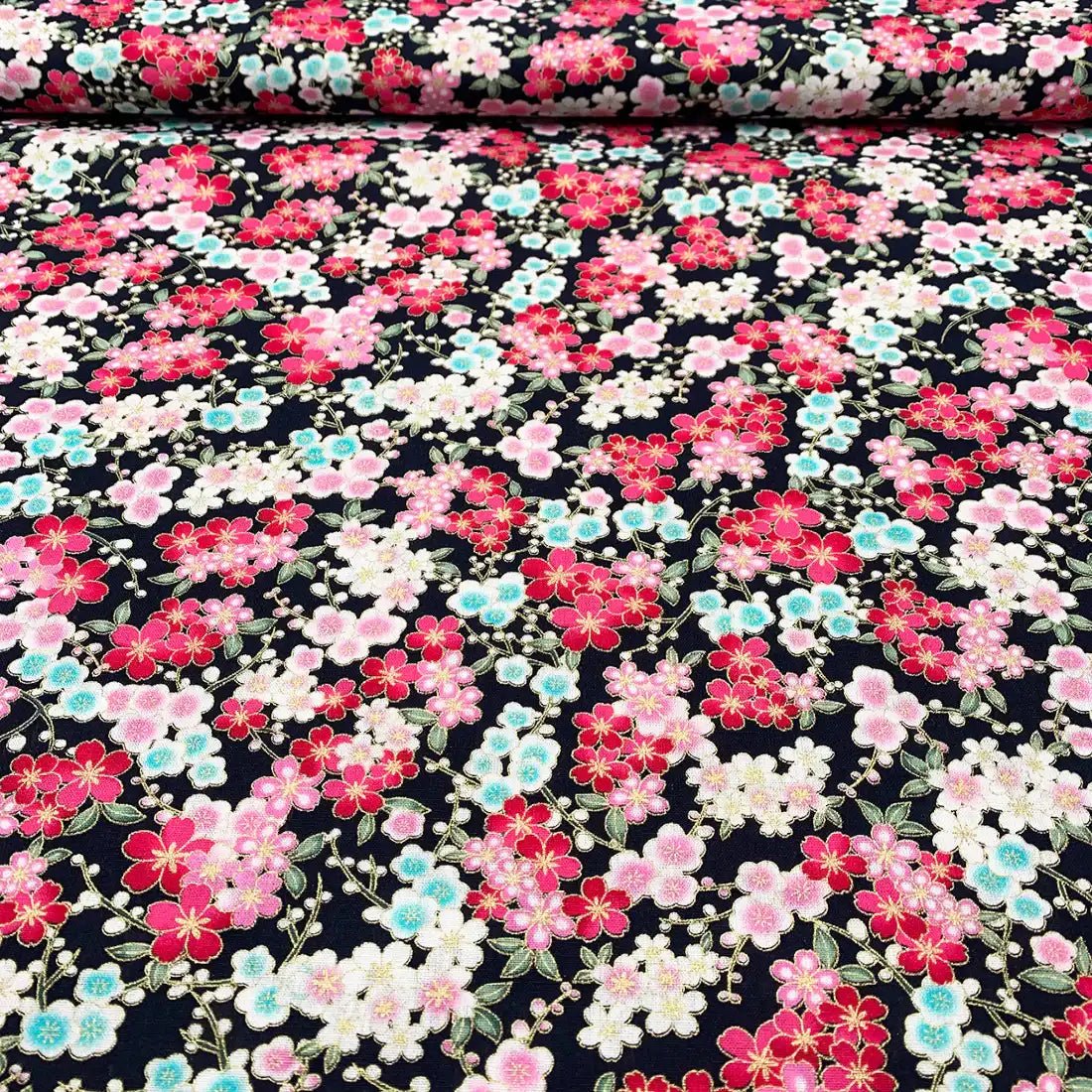 Tissu Popeline Sakura Japonais – Élégance Florale