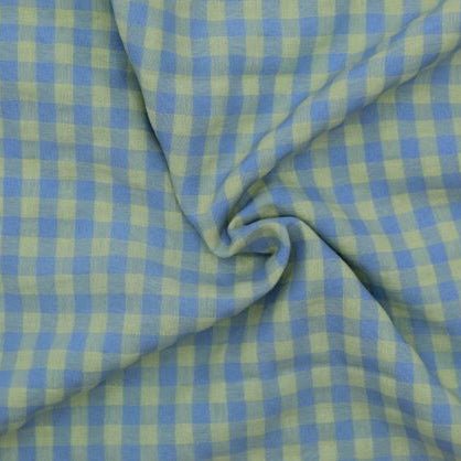 Tissu Seersucker vichy bleu