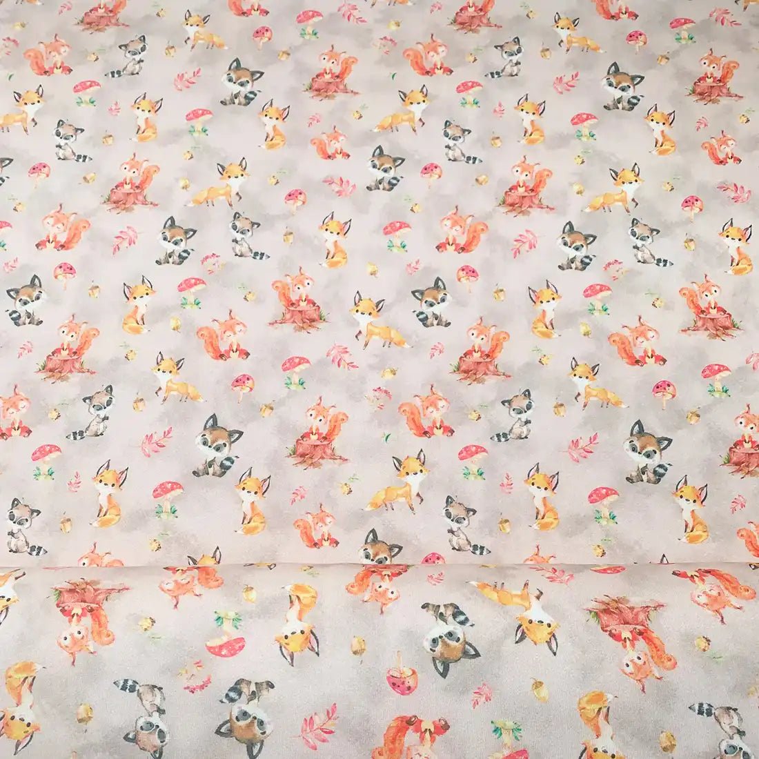 Tissu Sweat Animaux des Bois et Champignons