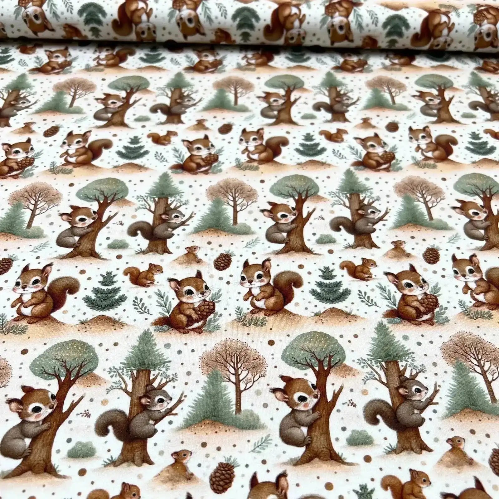 Tissu Sweat Festif Ecureuil En Foret