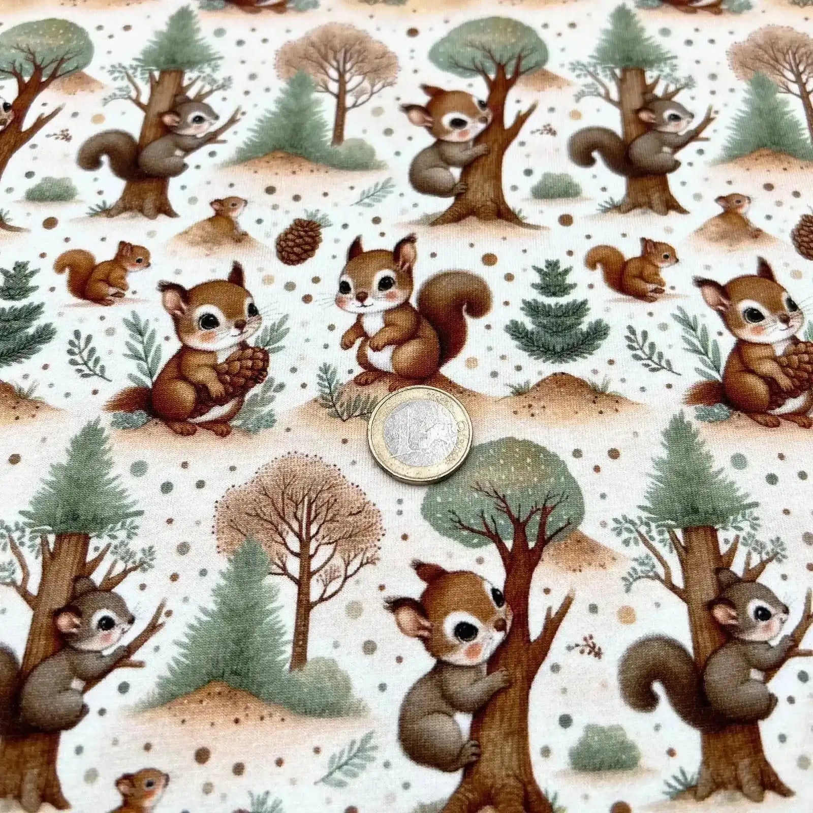Tissu Sweat Festif Ecureuil En Foret