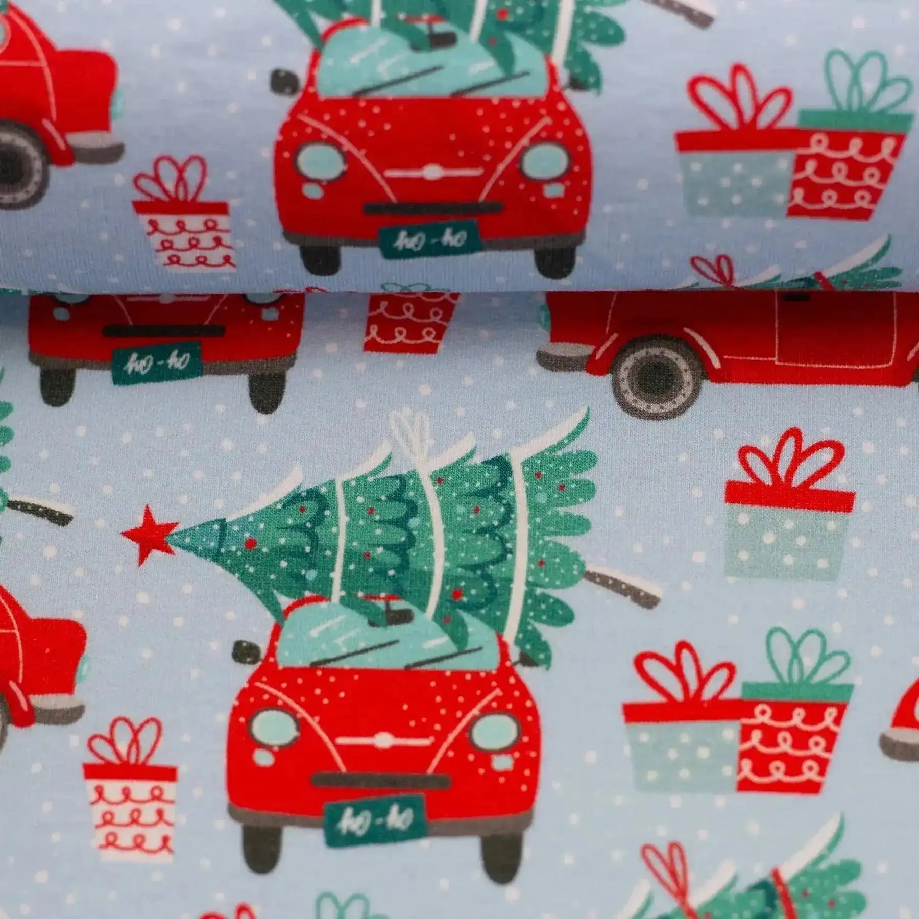 Tissu Sweat Festif Voiture de Noël