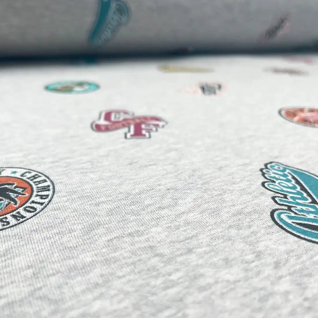 Tissu Sweat Molleton Gris Motifs Sport College