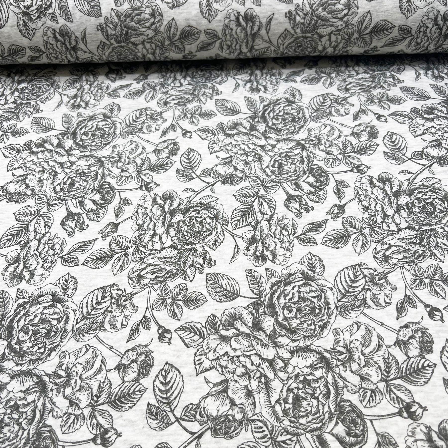 Tissu Jersey doublé avec du Minky fleurs gris