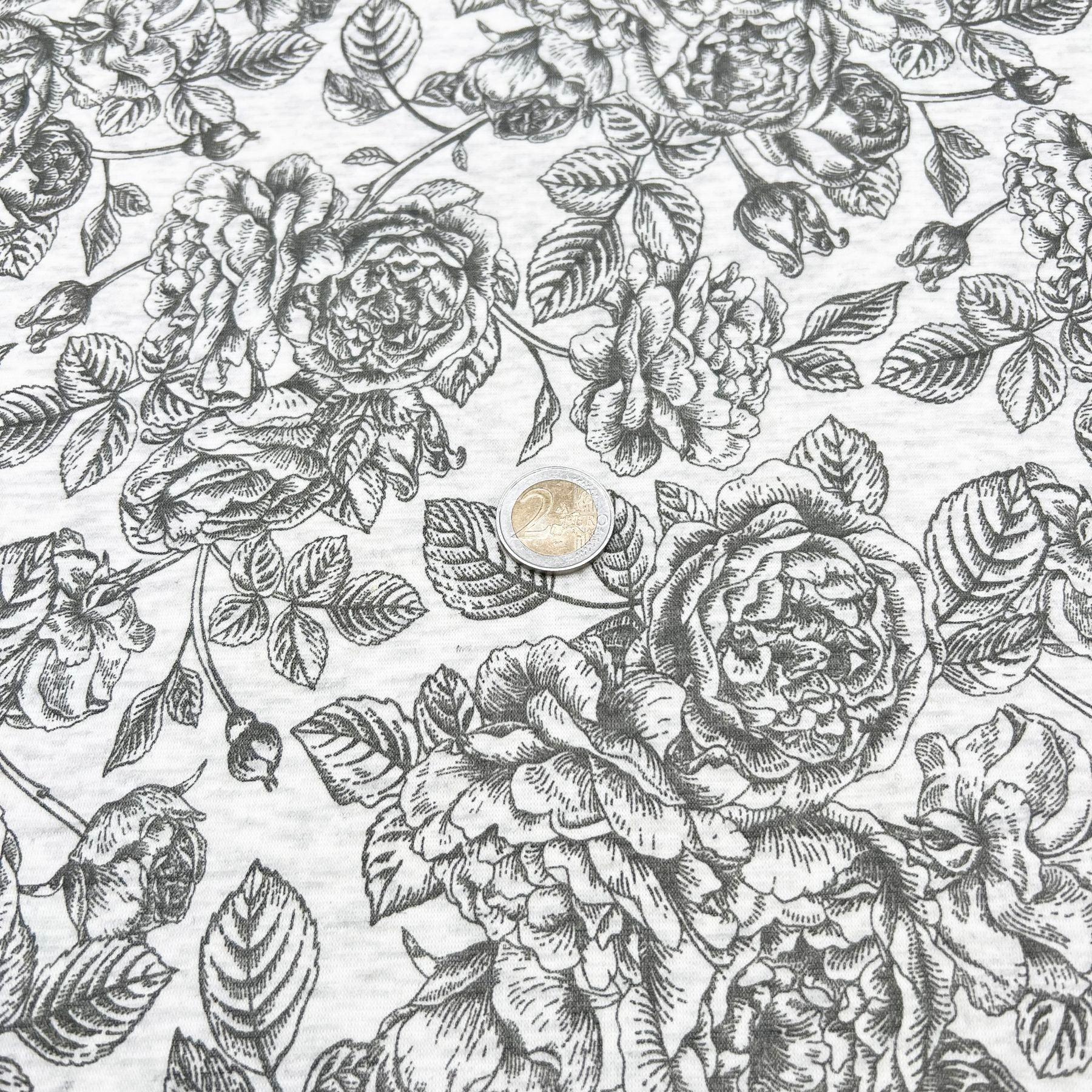 Tissu Jersey doublé avec du Minky fleurs gris