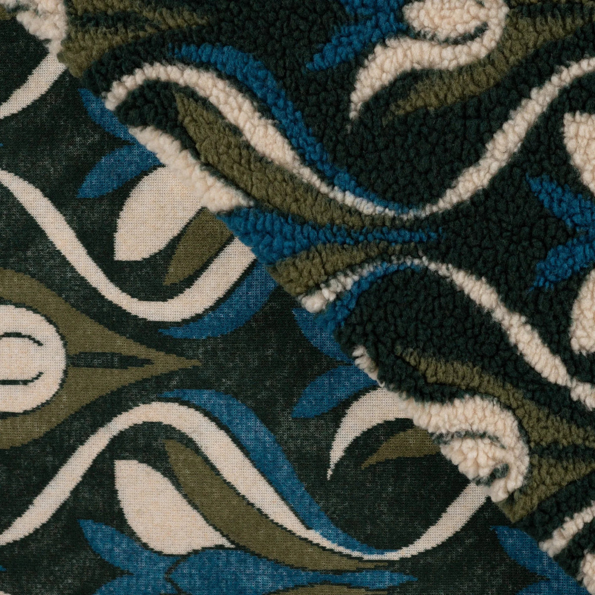 Endroit sherpa bouclé et envers jacquard du tissu teddy tulipes pétrole