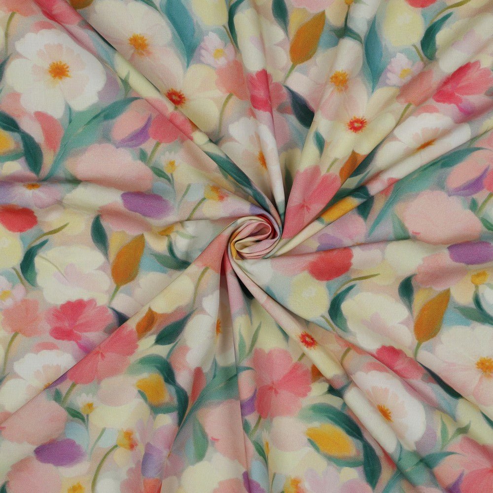 Tissu viscose fleurs pastel