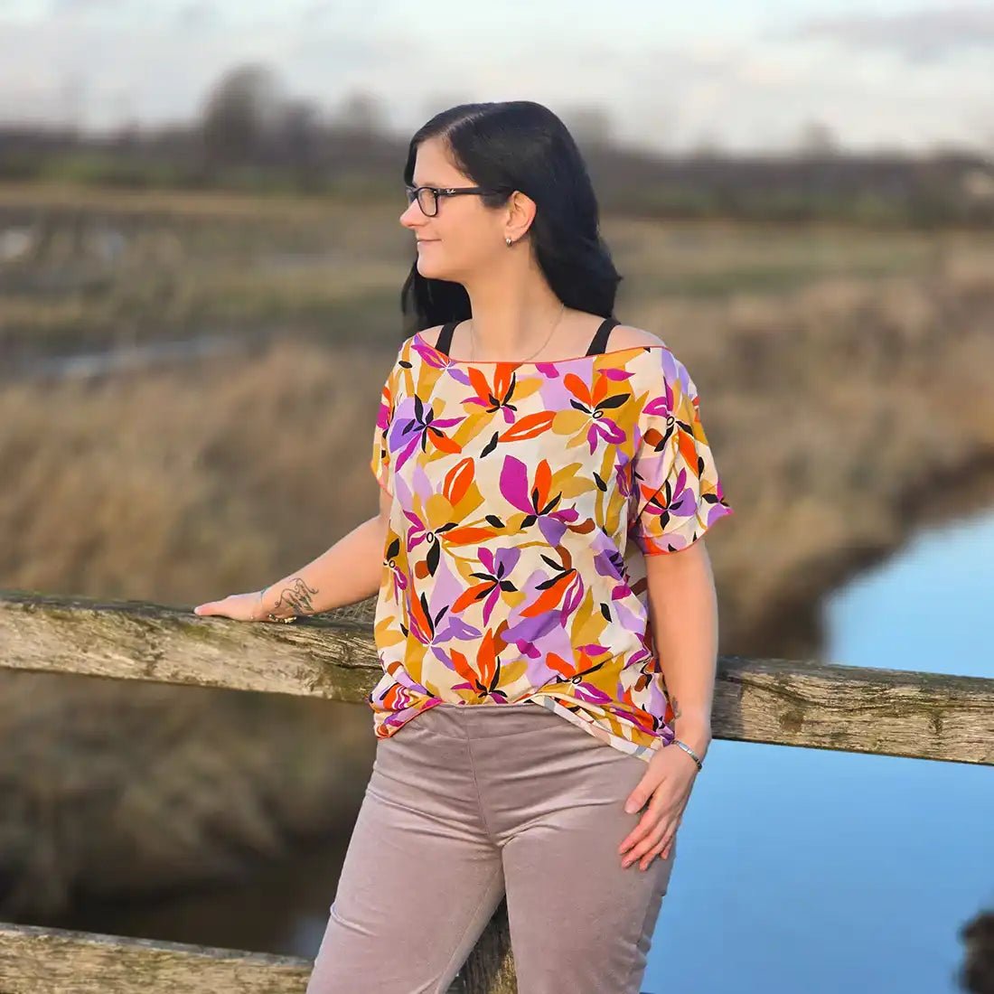 Tissu Viscose Fleurs Safran & Lilas