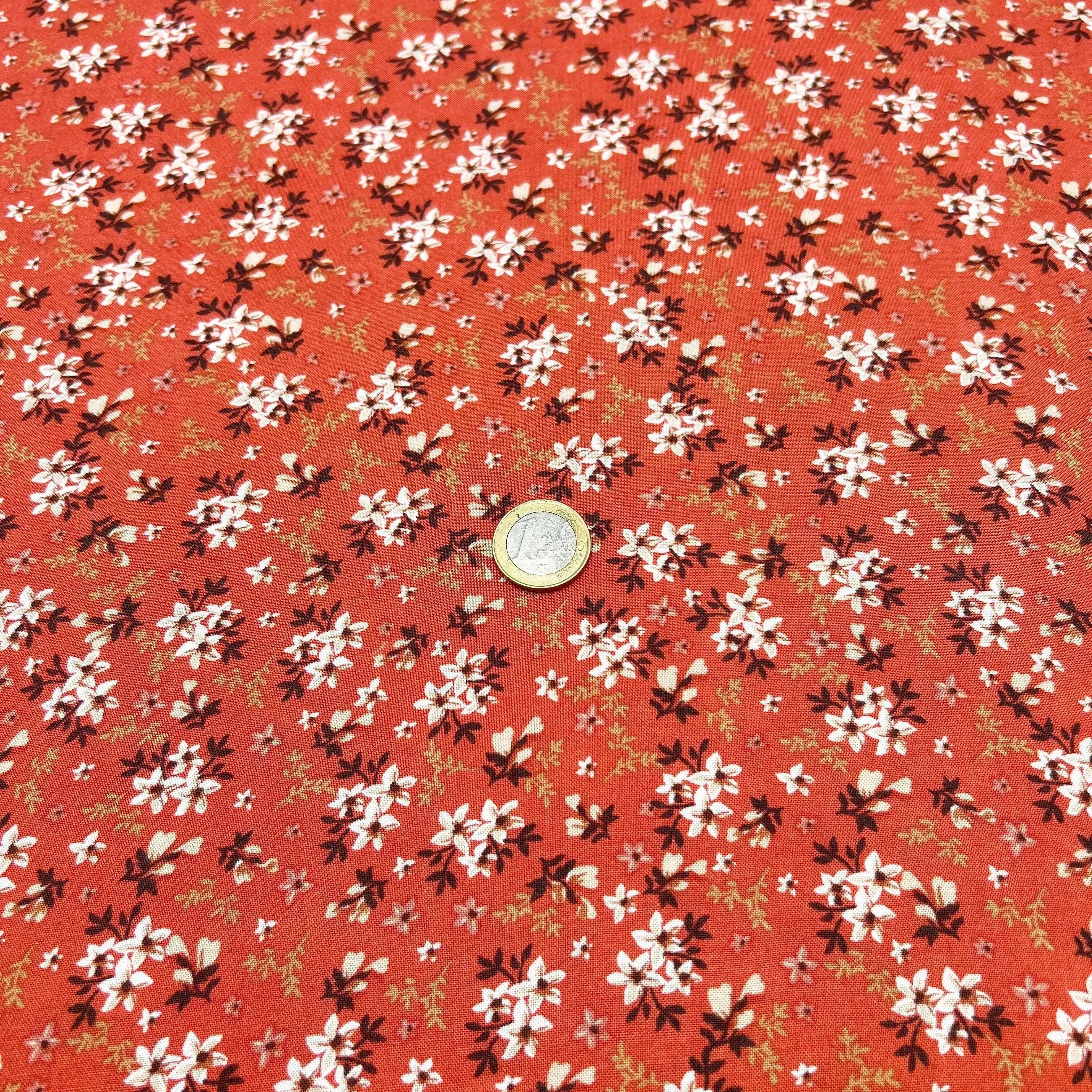Tissu Viscose petite fleurs terre