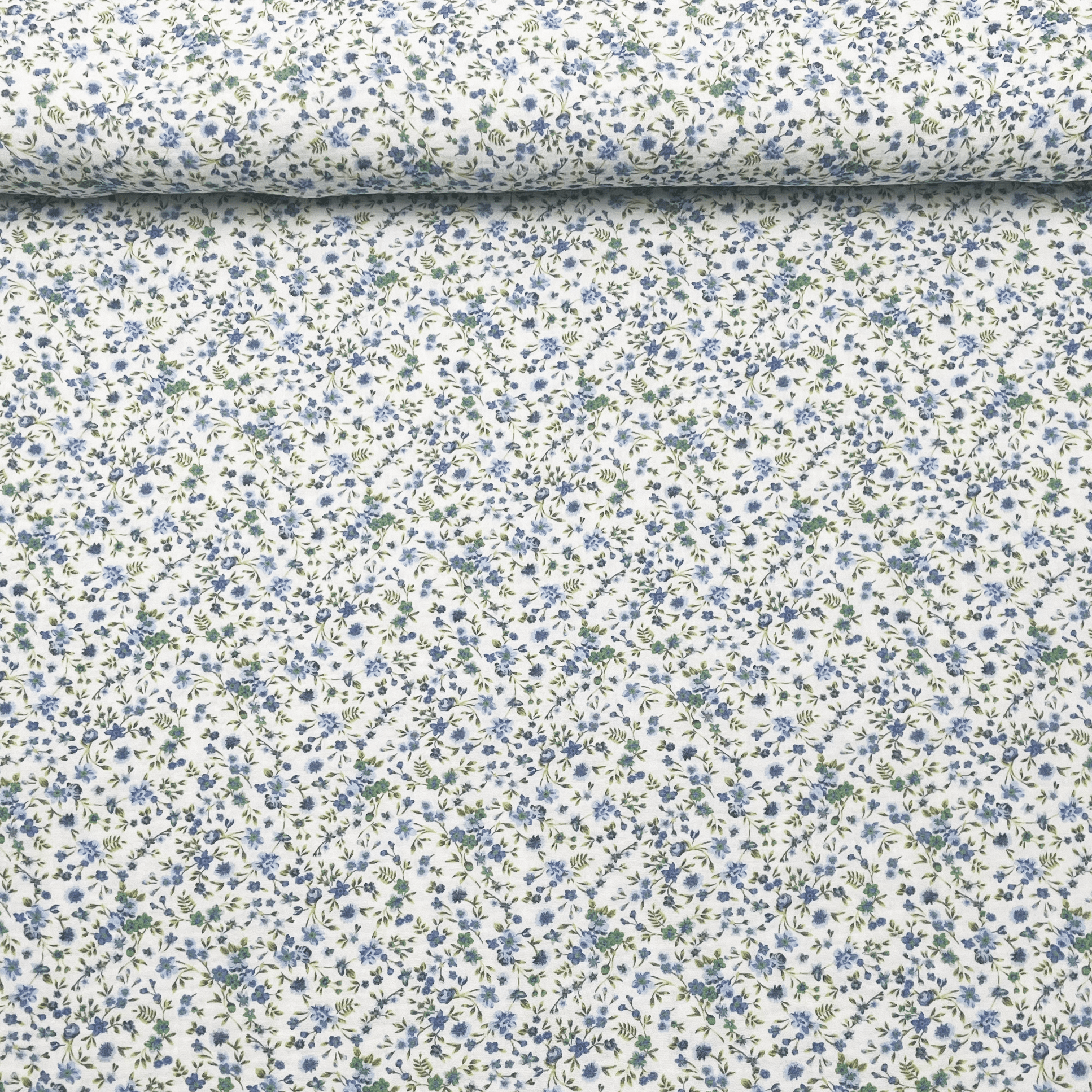 Tissus double gaze fleurs bleues