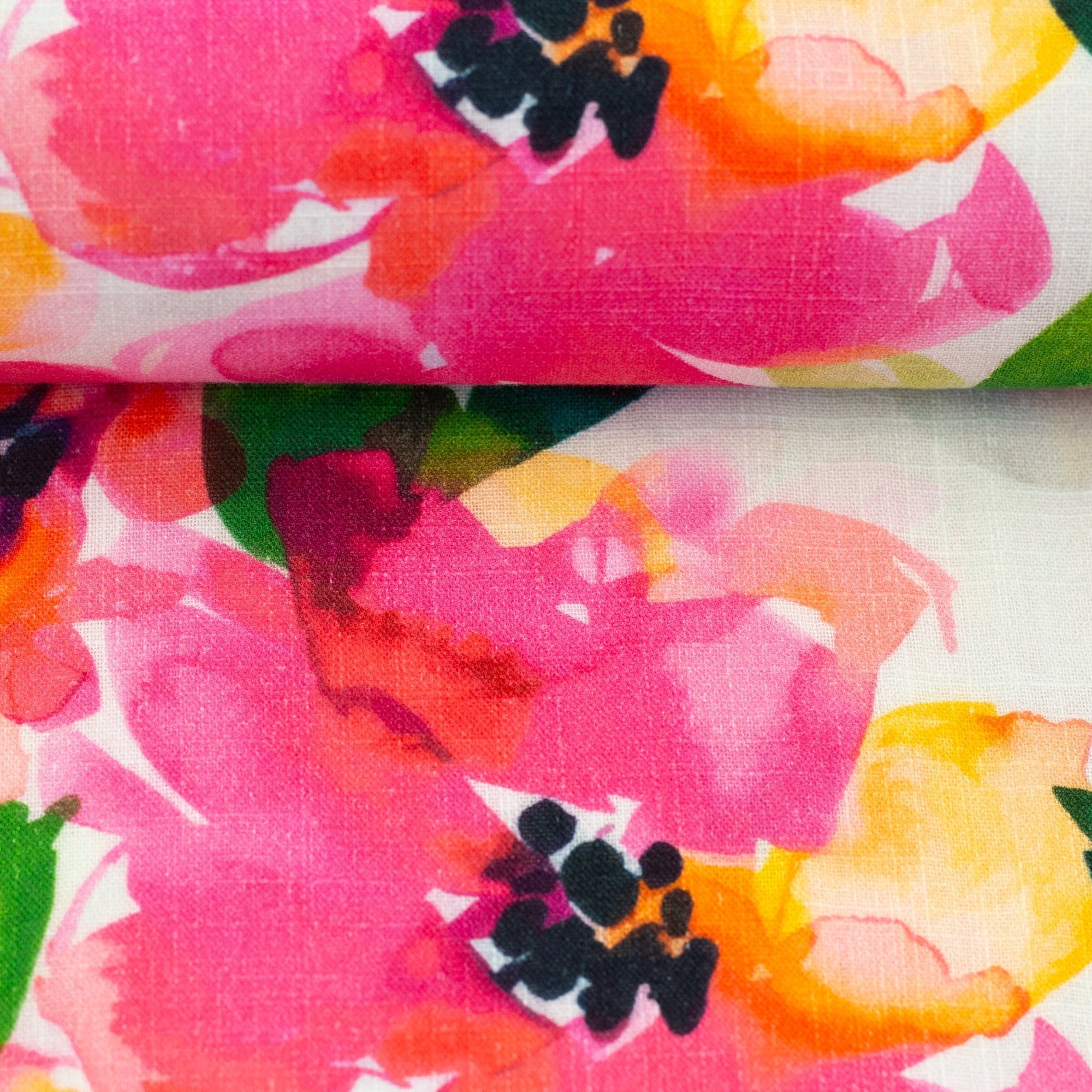 Tissus double gaze Fleurs rose aquarelle