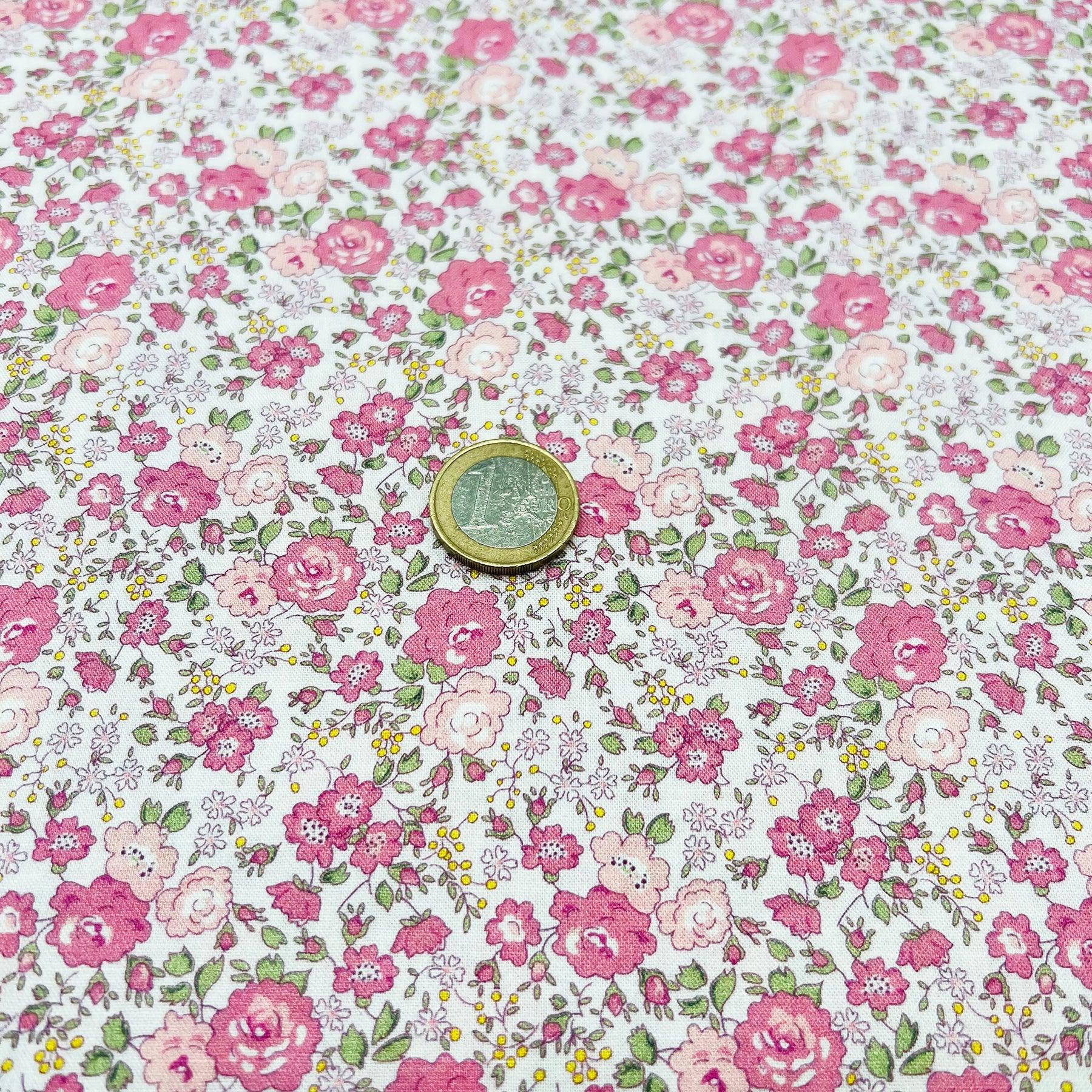Popeline bio coton fleurs rose